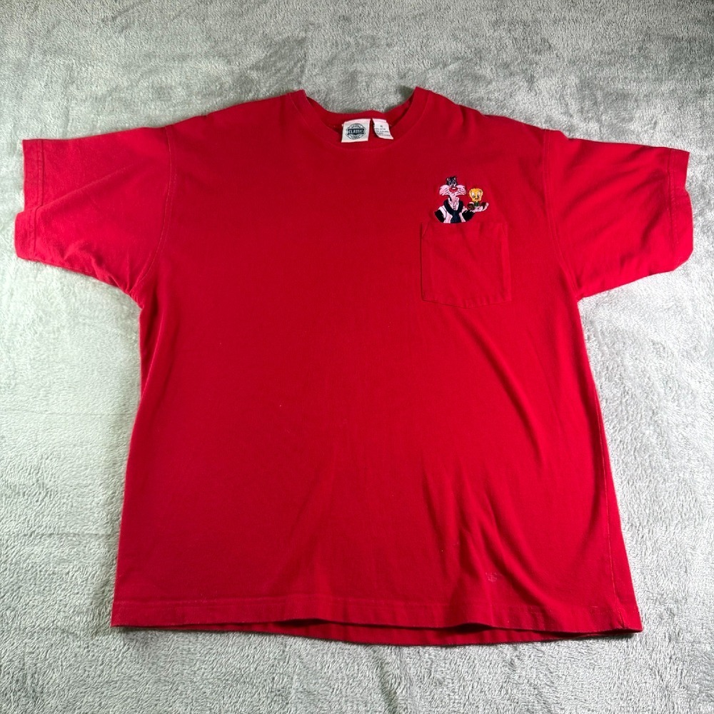 VTG Looney‎ Tunes Sylvester & Tweety Graphic Pocket T-Shirt Cartoon XL